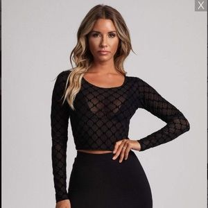 Meshki Eileen Mesh Print Long Sleeve Crop Top